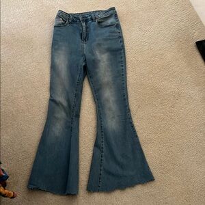 Blue Flare Wide Leg Jeans with Vintage Look
